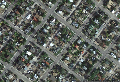Sateltite map closeup of homes in Salida Colorado.